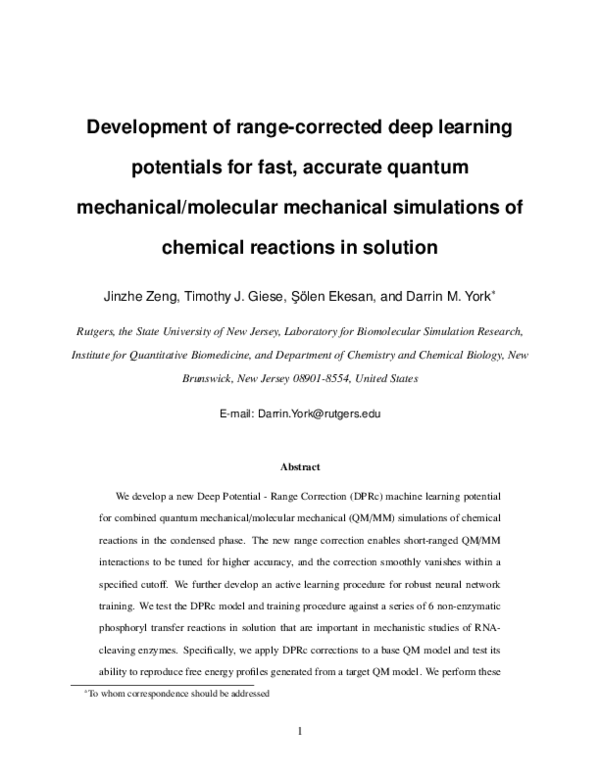 (PDF) Development of Range-Corrected Deep Learning Potentials for Fast ...