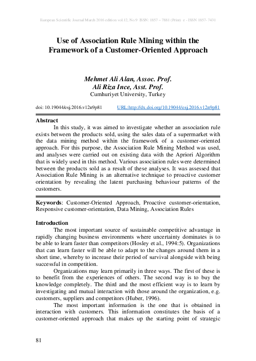 (PDF) Use of Association Rule Mining within the Framework of a Customer ...