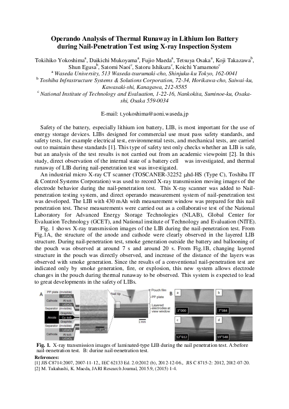 (PDF) Operando Analysis of Thermal Runaway in Lithium Ion Battery ...