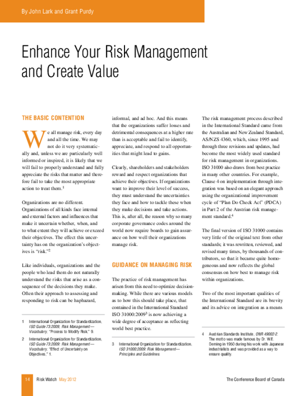 (PDF) Enhance Your Risk Management and Create Value | Grant Purdy ...