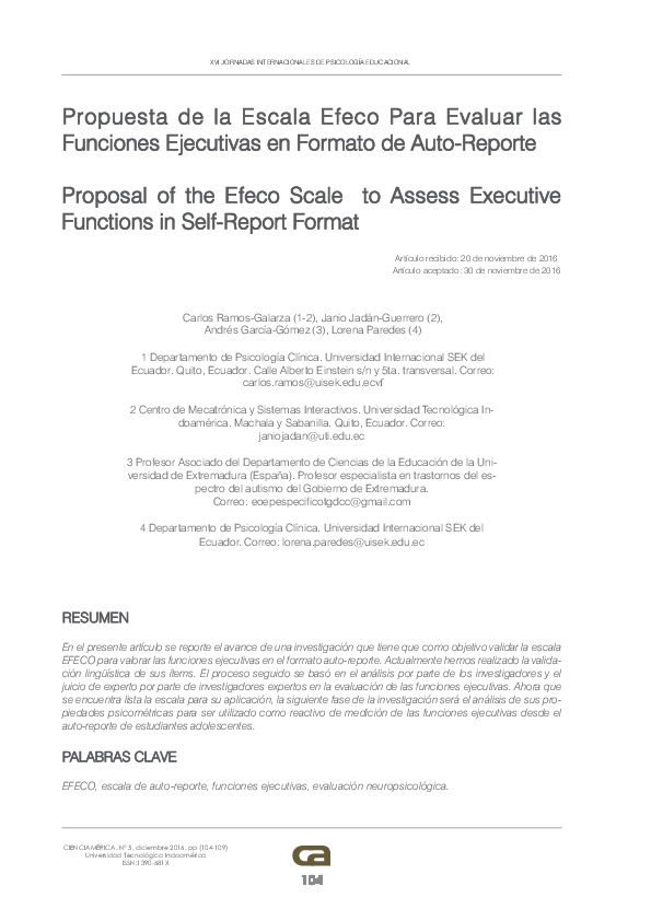 (PDF) Propuesta de la Escala Efeco Para Evaluar las Funciones ...