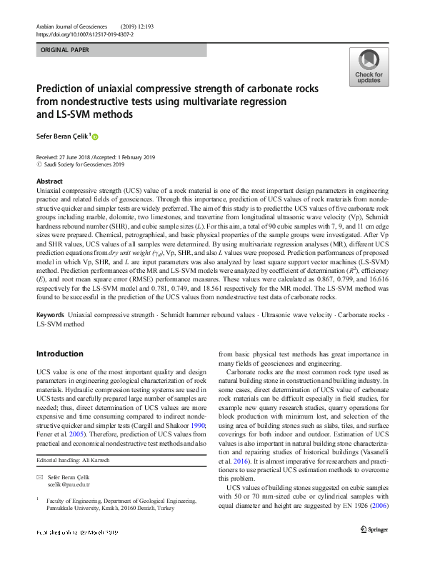 (PDF) Prediction of uniaxial compressive strength of sandstones using ...