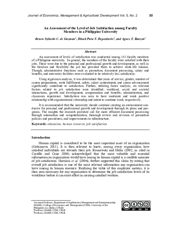(PDF) An Assessment of the Level of Job Satisfaction among Faculty ...