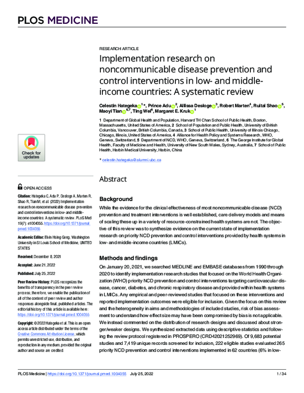 (PDF) Implementation research on noncommunicable disease prevention and ...