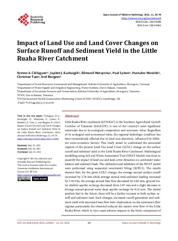 (PDF) Impact of Land Use and Land Cover Changes on Surface Runoff and ...