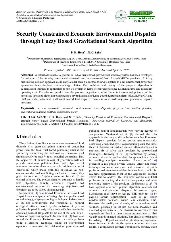 (PDF) Security Constrained Economic Environmental Dispatch through ...