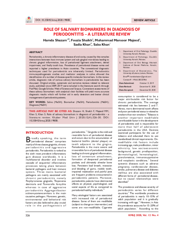 (PDF) Role of Salivary Biomarkers in Diagnosis of Periodontitis – a ...