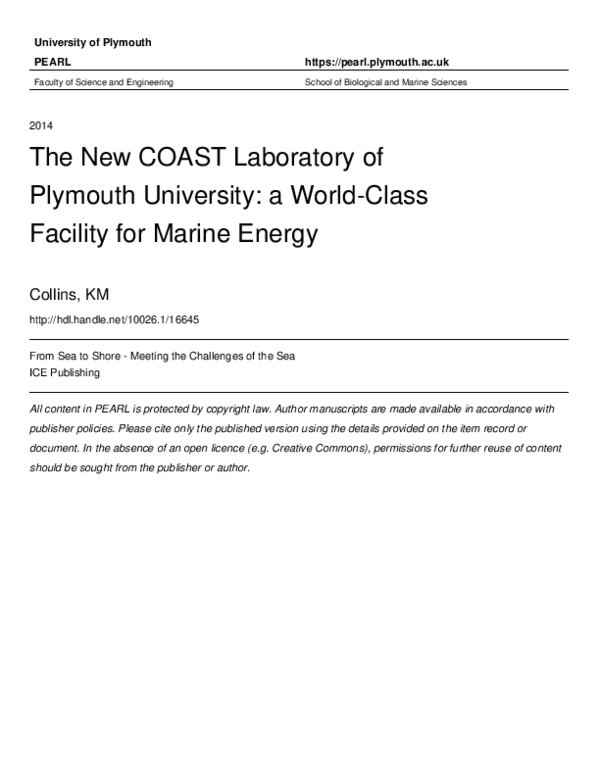 (PDF) The New Coast Laboratory at Plymouth University A WorldClass