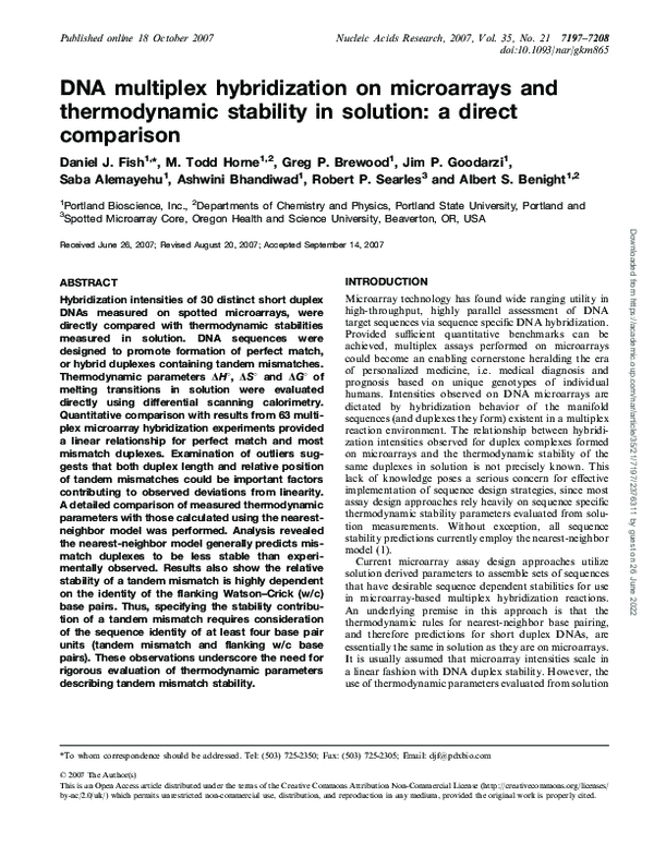 (PDF) DNA multiplex hybridization on microarrays and thermodynamic ...