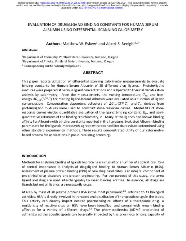 (PDF) Evaluation of Drug/Ligand Binding Constants for Human Serum ...