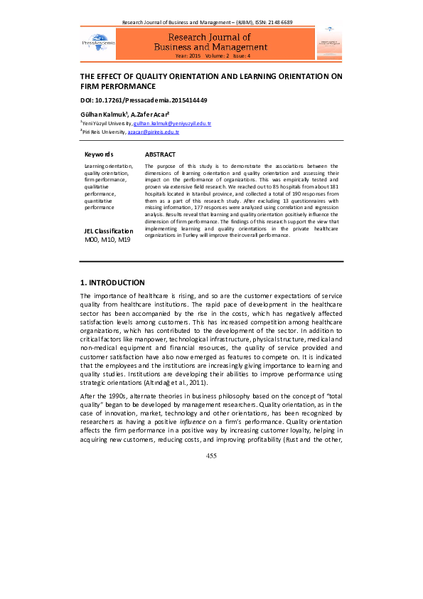 (PDF) The effect of quality orientation and learning orientation on ...