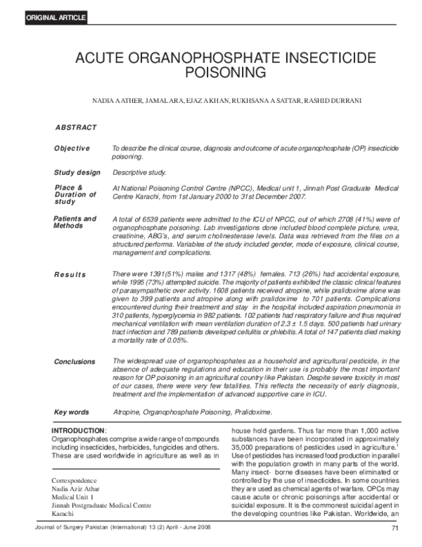 (PDF) Acute organophosphate insecticide poisoning