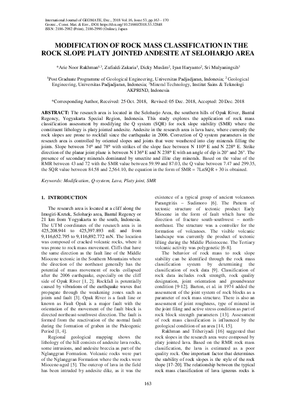 (PDF) Modification of Rock Mass Classification in the Rock Slope Platy ...