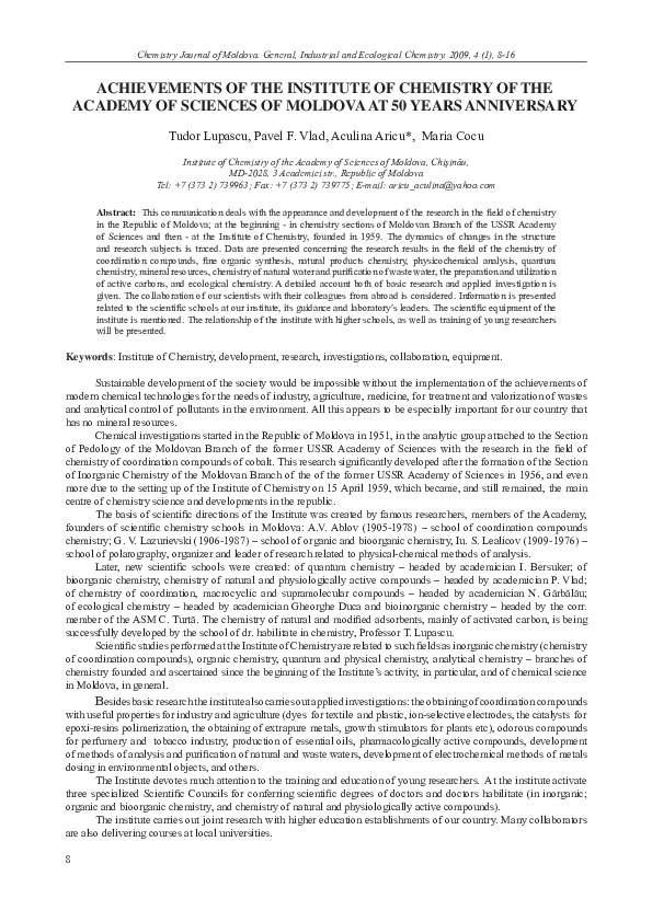 (PDF) Achievements of the Institute of Chemistry of the Academy of ...