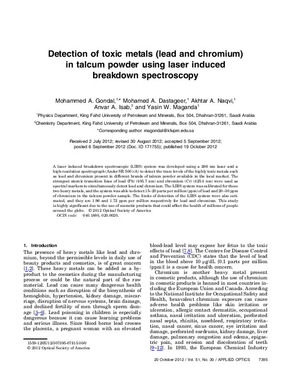 (PDF) Detection of toxic metals (lead and chromium) in talcum powder ...