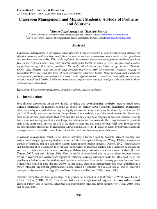 (PDF) Classroom Management and Migrant Students: A Study of Problems ...