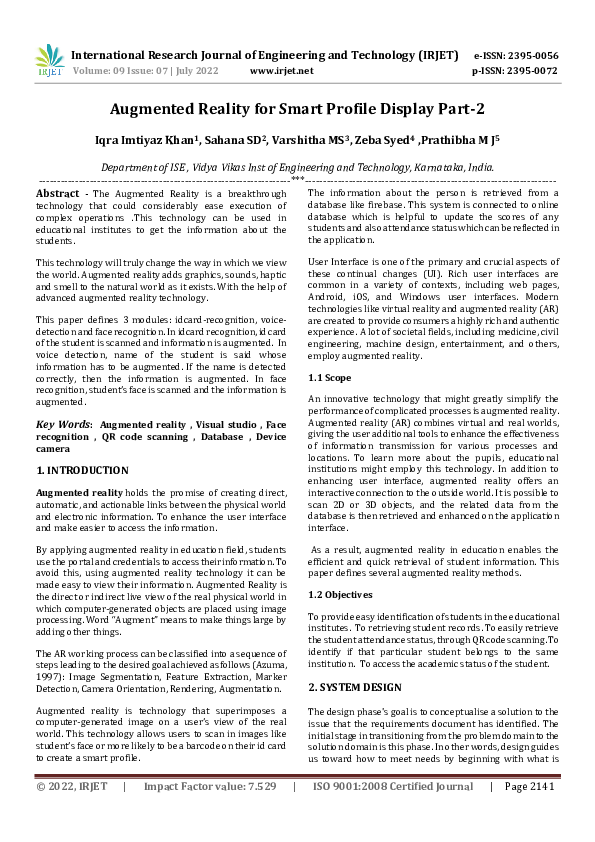 (PDF) Augmented Reality for Smart Profile Display Part-2