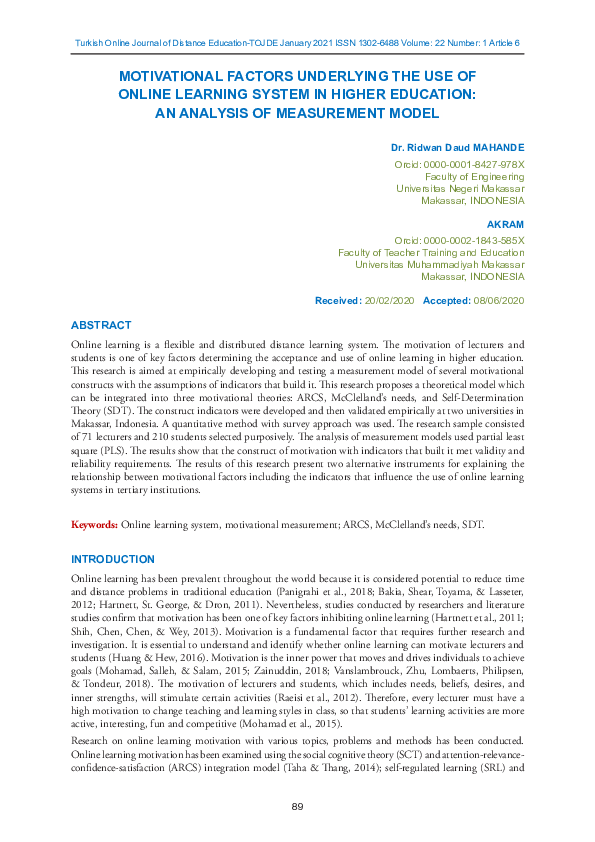 (PDF) Motivational Factors Underlying the Use of Online Learning System ...