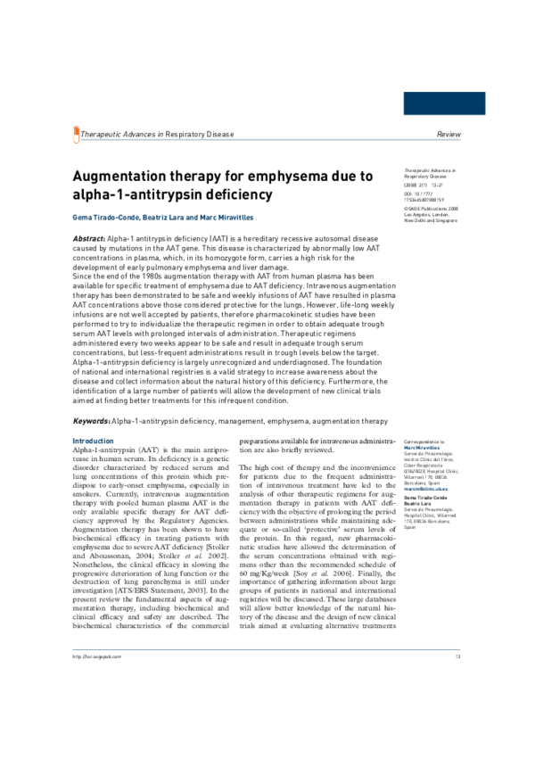 (PDF) Augmentation therapy for emphysema due to alpha-1-antitrypsin ...