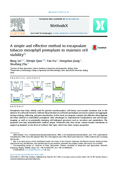 (PDF) A simple and effective method to encapsulate tobacco mesophyll ...