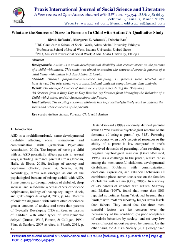  PDF What Are The Sources Of Stress In Parents Of A Child With Autism