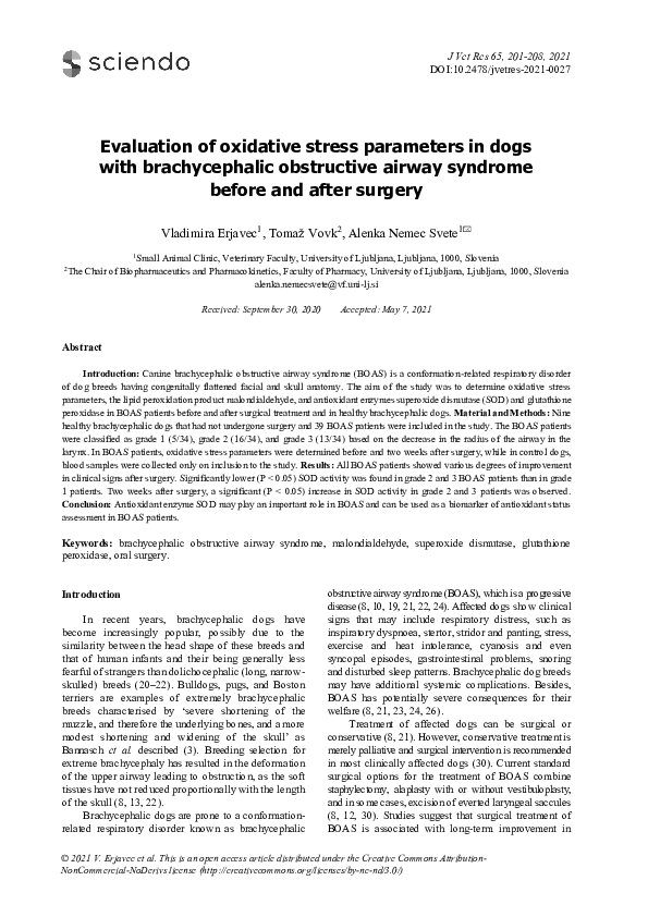 (PDF) Evaluation of oxidative stress parameters in dogs with