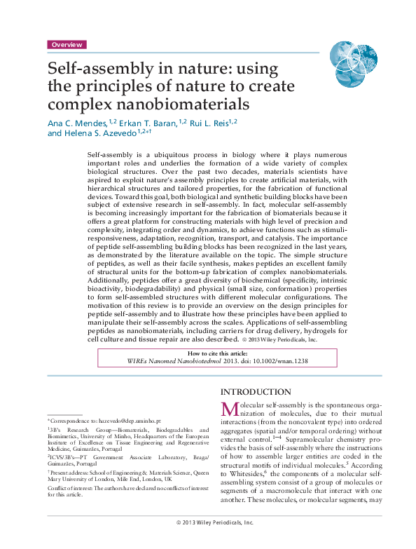 (PDF) Selfassembly in nature Using the principles of nature to create