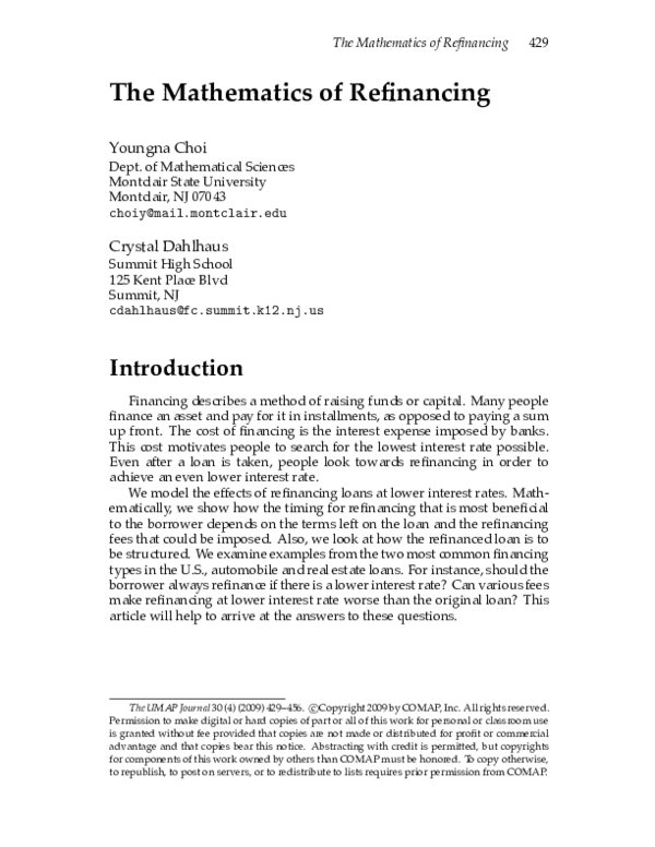 (PDF) The Mathematics of Refinancing