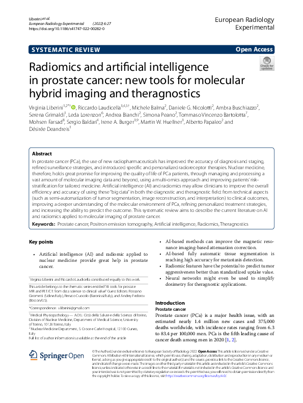 (PDF) Radiomics and artificial intelligence in prostate cancer: new ...