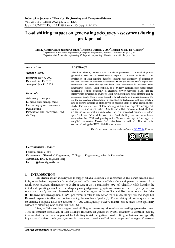 (PDF) Load shifting impact on generating adequacy assessment during ...