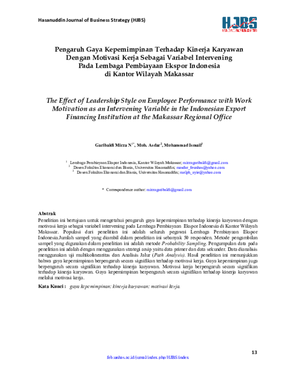 (PDF) The Effect of Leadership Style on Employee Performance with Work ...