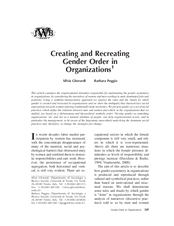 (PDF) Creating and recreating gender order in organizations