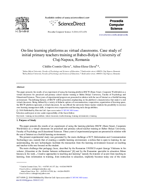 (PDF) On-line learning platforms as virtual classrooms. Case study of ...