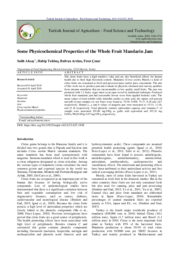 (PDF) Some Physicochemical Properties of the Whole Fruit Mandarin Jam