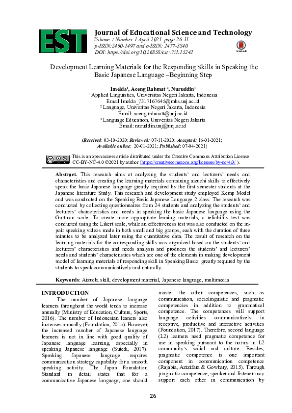 (PDF) Development Learning Materials for the Responding Skills in ...