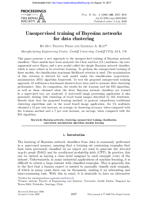 (PDF) Unsupervised training of Bayesian networks for data clustering