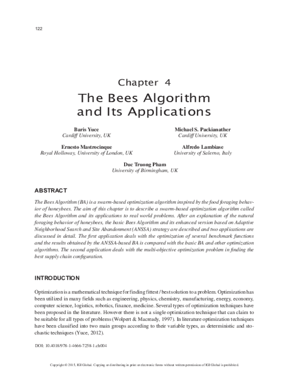 (PDF) The Bees Algorithm and Its Applications