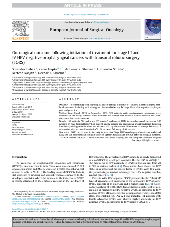 (PDF) Oncological outcome following initiation of treatment for stage ...