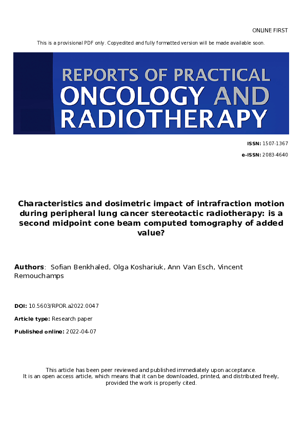 (PDF) Characteristics and dosimetric impact of intrafraction motion ...
