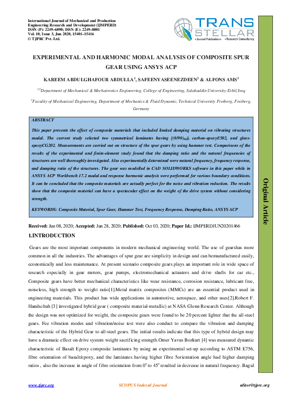 (PDF) Experimental and Harmonic Modal Analysis of Composite Spur Gear ...