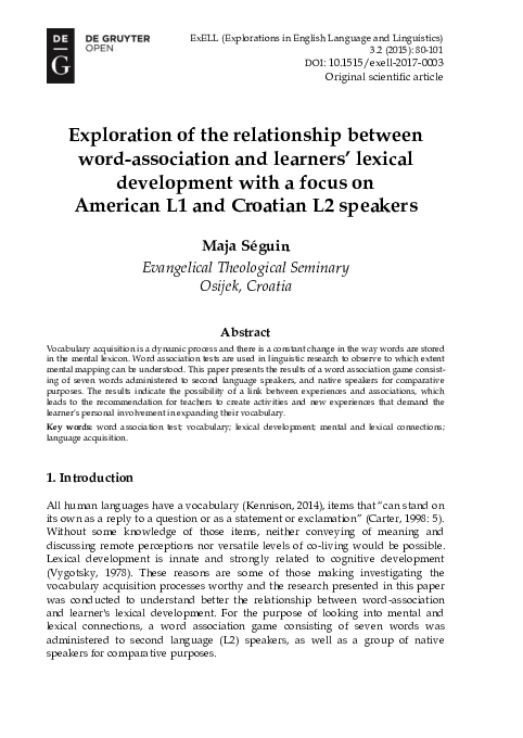 (PDF) Exploration of the relationship between word-association and ...