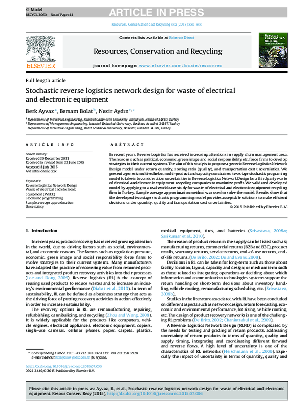 (PDF) Stochastic reverse logistics network design for waste of ...