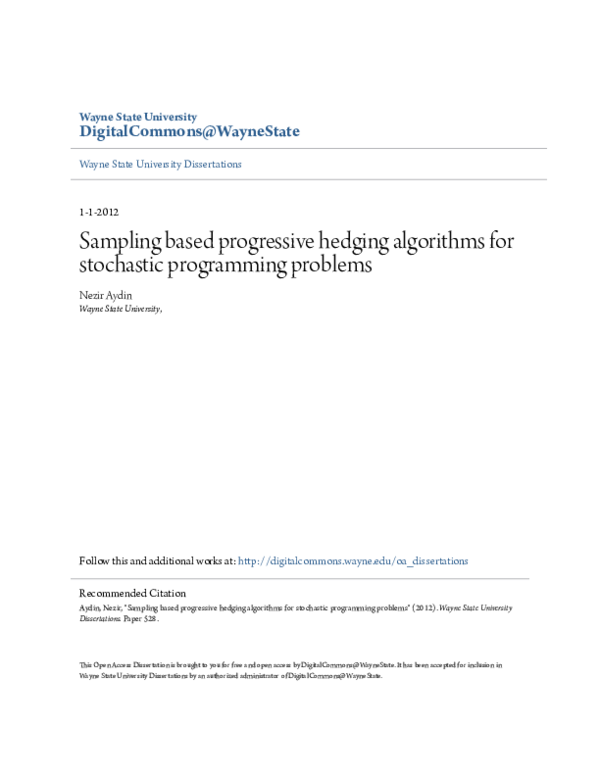 (PDF) Sampling based progressive hedging algorithms for stochastic ...