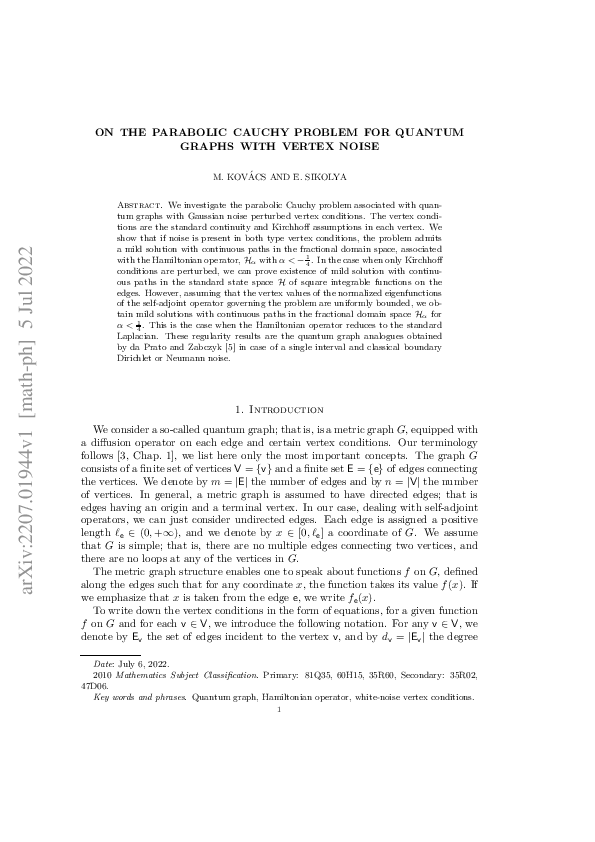 (PDF) On the parabolic Cauchy problem for quantum graphs with vertex noise