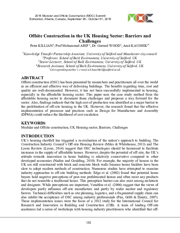 (PDF) Offsite Construction in the UK Housing Sector: Barriers and ...