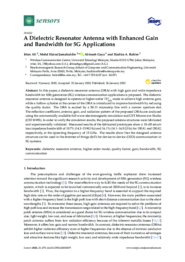 (PDF) A Dielectric Resonator Antenna with Enhanced Gain and Bandwidth ...