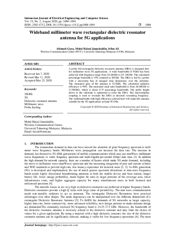 (PDF) Wideband millimeter wave rectangular dielectric resonator antenna ...