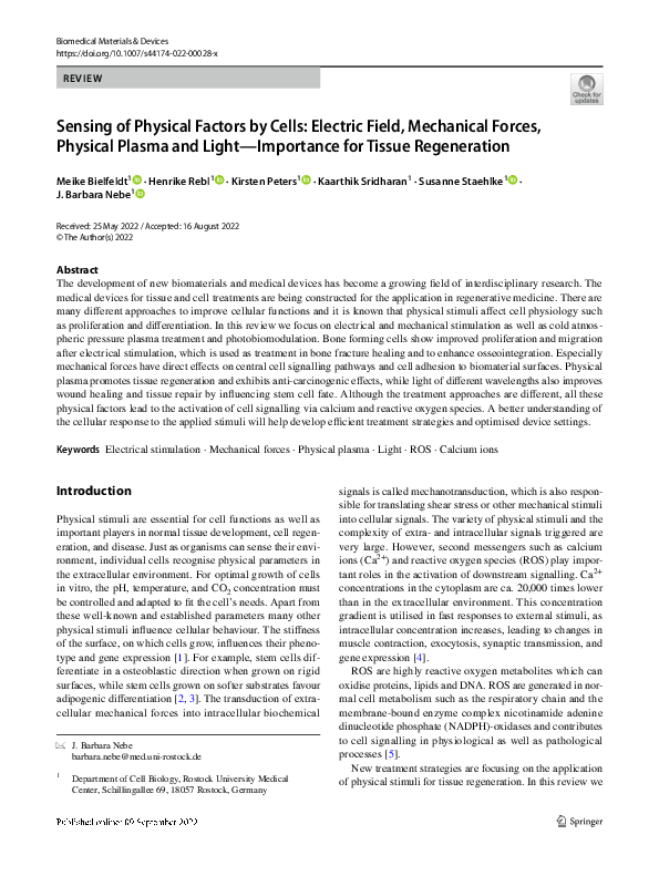 (PDF) Sensing of Physical Factors by Cells: Electric Field, Mechanical ...