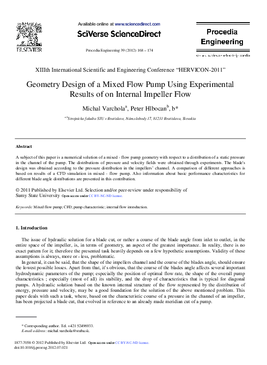 (PDF) Geometry Design of a Mixed Flow Pump Using Experimental Results ...