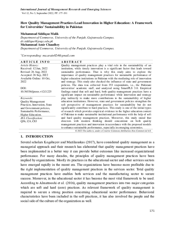(PDF) How Quality Management Practices Lead Innovation in Higher ...